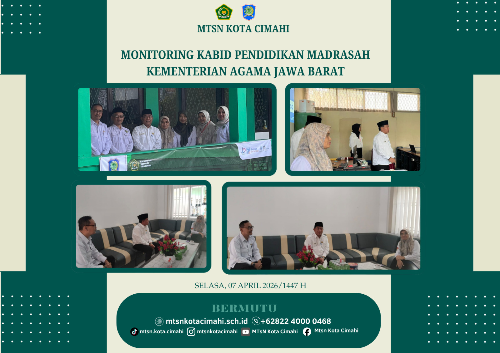 Monitoring Kabid Penmad Kanwil Kemenag Jabar, Pelaksanaan TKA di MTsN Kota Cimahi Berjalan Tertib