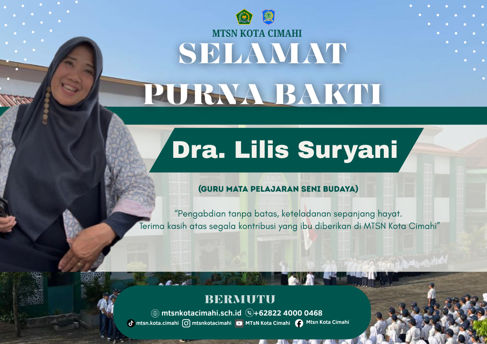 Guru Seni Budaya MTsN Kota Cimahi, Dra. Lilis Suryani Memasuki Masa Purna Bakti