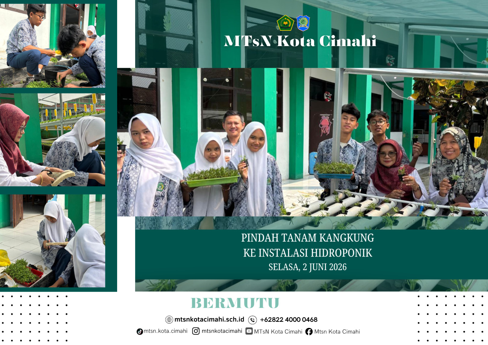 Duta PLH Kelas 9 Laksanakan Pindah Tanam Kangkung di Instalasi Hidroponik Baru MTsN Kota Cimahi