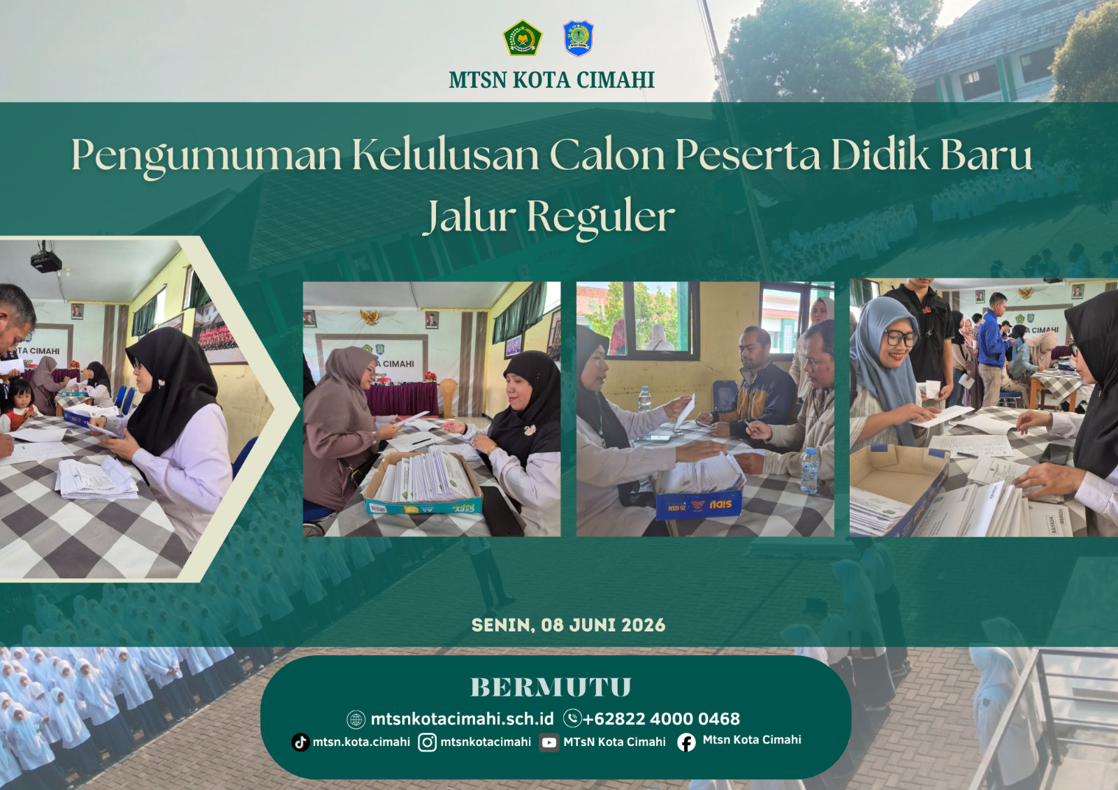 Dari 418 Pendaftar, Sebanyak 246 Peserta Lolos Jalur Reguler PMB MTsN Kota Cimahi Tahun Ajaran 2026/2027 Dari 418 Pendaftar, Sebanyak 246 Peserta Lolos Jalur Reguler PMB MTsN Kota Cimahi Tahun Ajaran 2026/2027