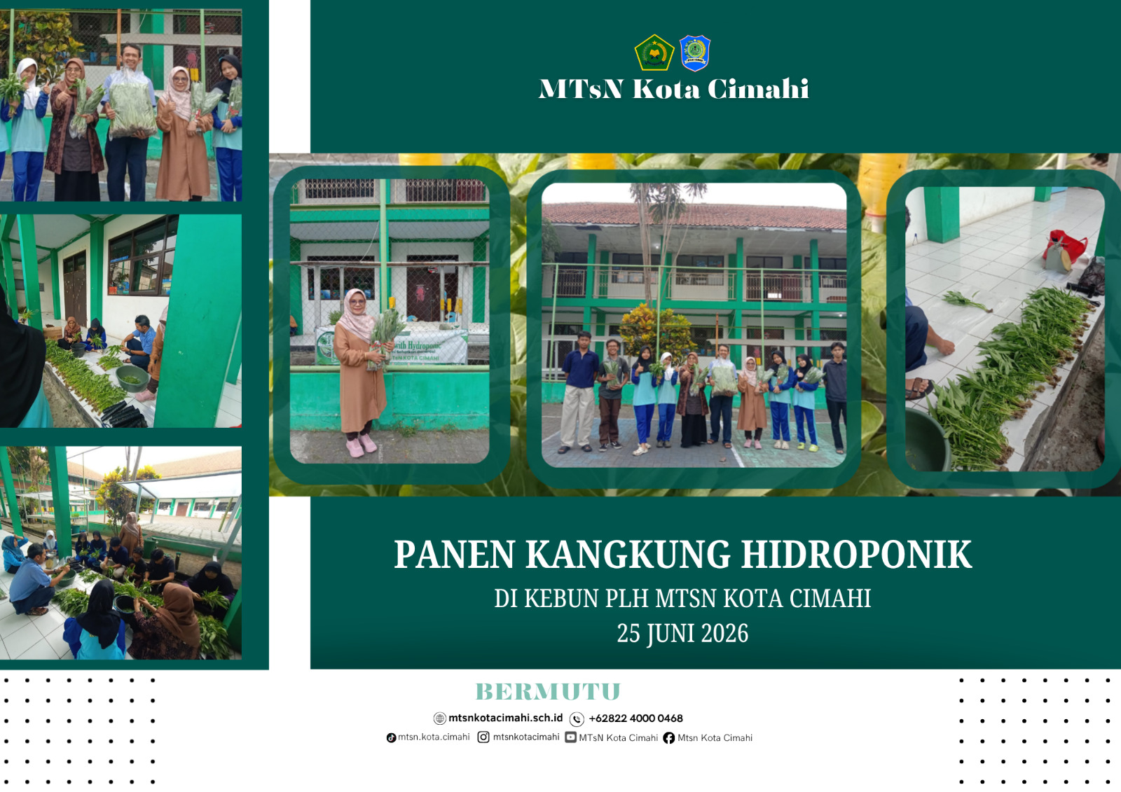 Panen Kangkung Hidroponik, Duta PLH MTsN Kota Cimahi Petik Hasil Kerja Sama dan Ketekunan