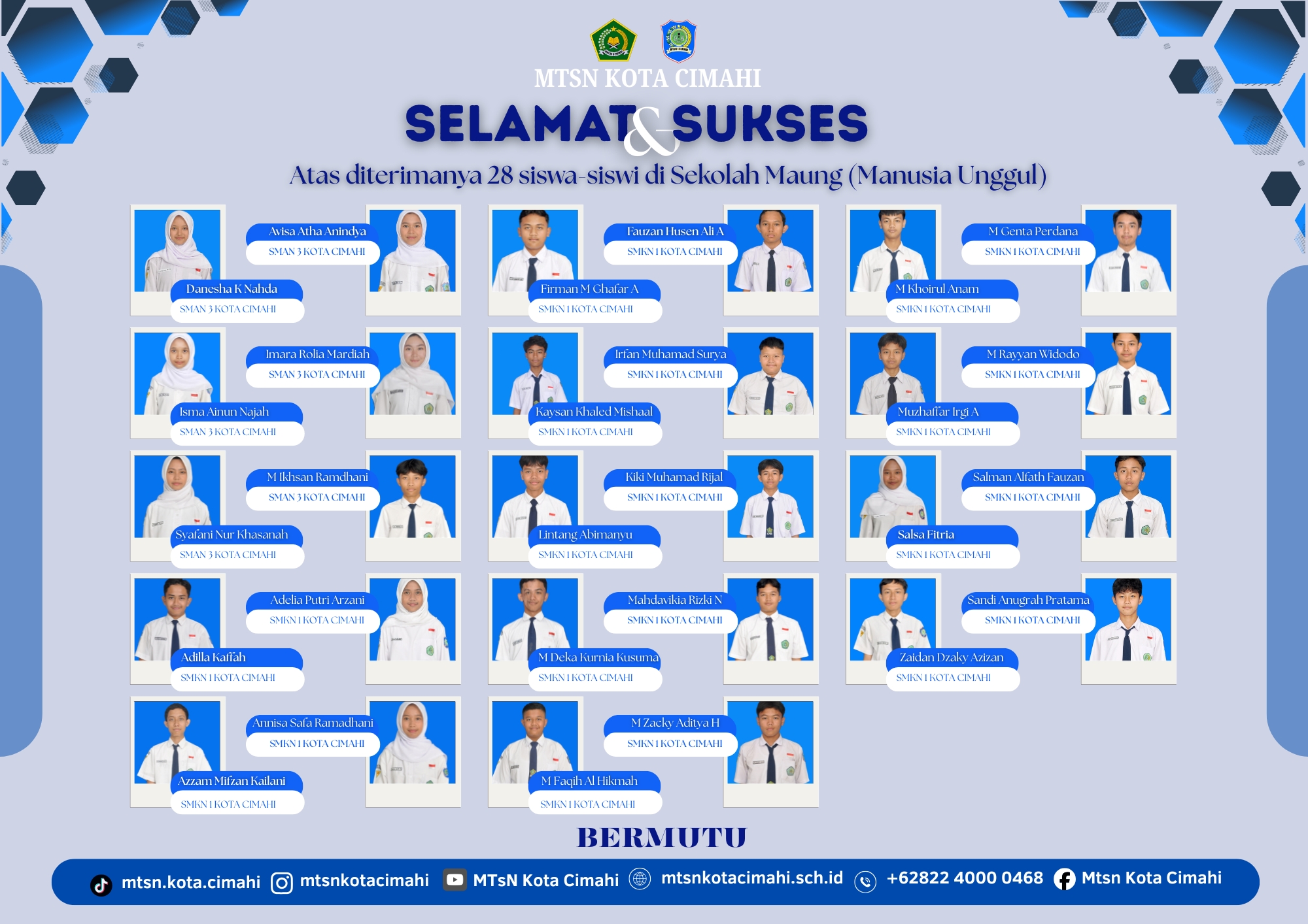 28 Siswa-Siswi MTsN Kota Cimahi Berhasil Lolos dan Diterima di Sekolah Maung (Manusia Unggul) 28 Siswa-Siswi MTsN Kota Cimahi Berhasil Lolos dan Diterima di Sekolah Maung (Manusia Unggul)