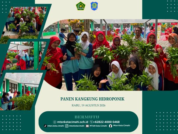 Duta PLH MTsN Kota Cimahi Panen Kangkung Hidroponik Usai Senam Rabu Pagi