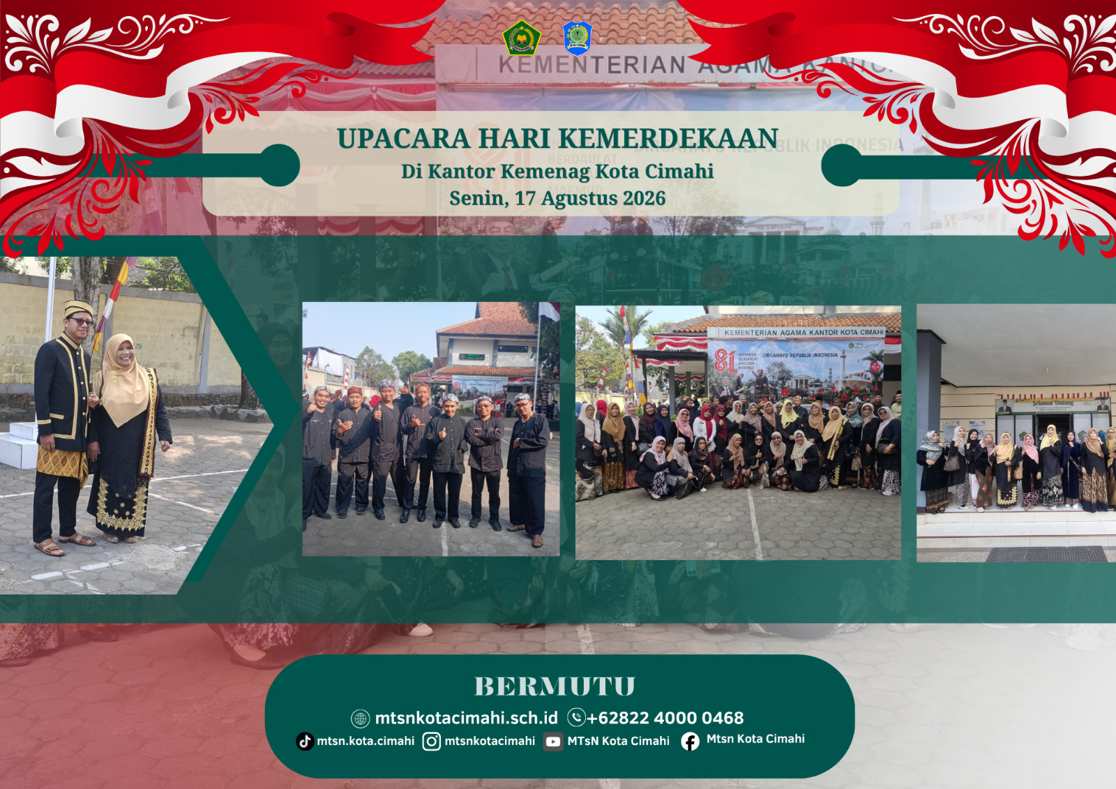 MTsN Kota Cimahi Ambil Bagian dalam Upacara HUT ke-81 Kemerdekaan RI di Kemenag Kota Cimahi