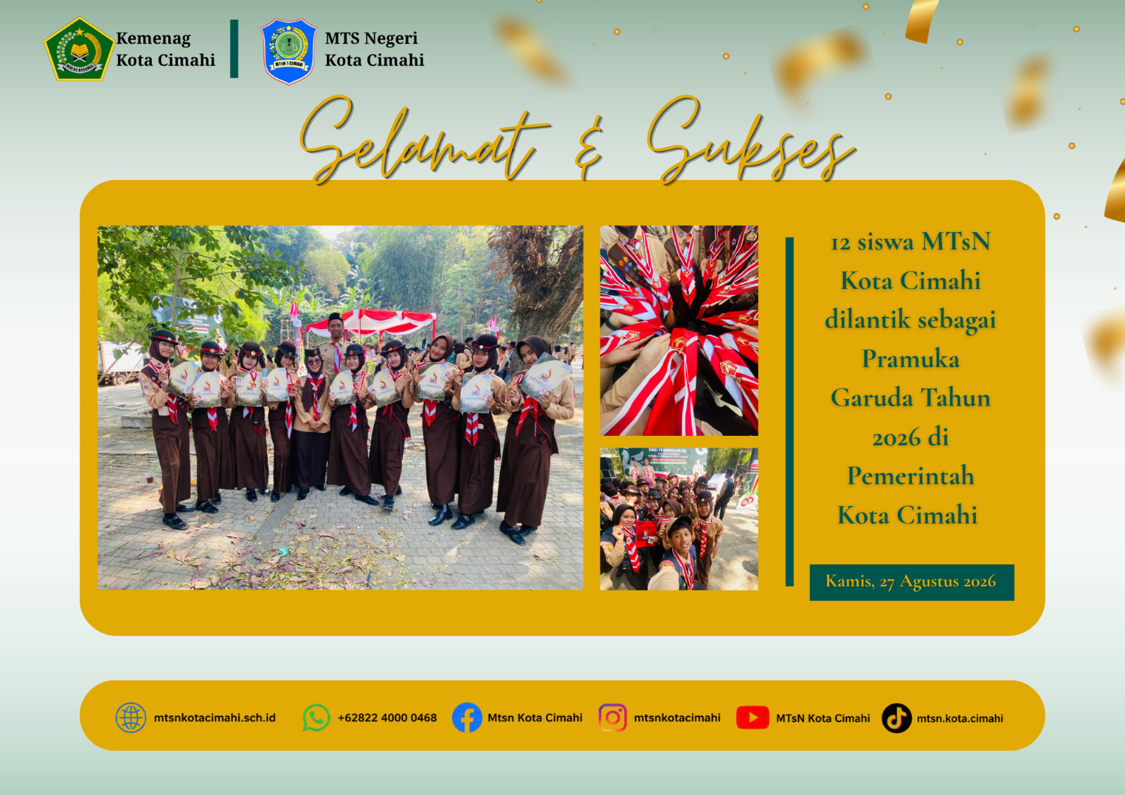 12 Siswa MTsN Kota Cimahi Dilantik sebagai Pramuka Garuda Tahun 2026