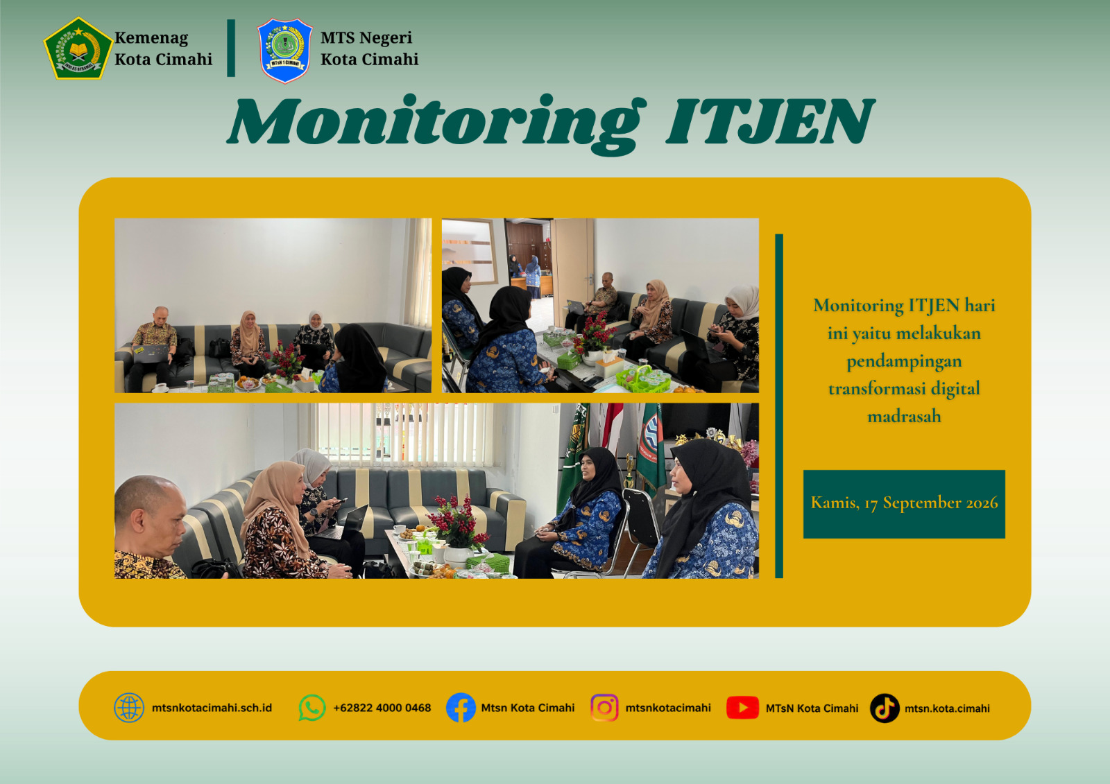 Transformasi Digital Madrasah Diperkuat, Tim Pendamping Tinjau Pembelajaran di MTsN Kota Cimahi