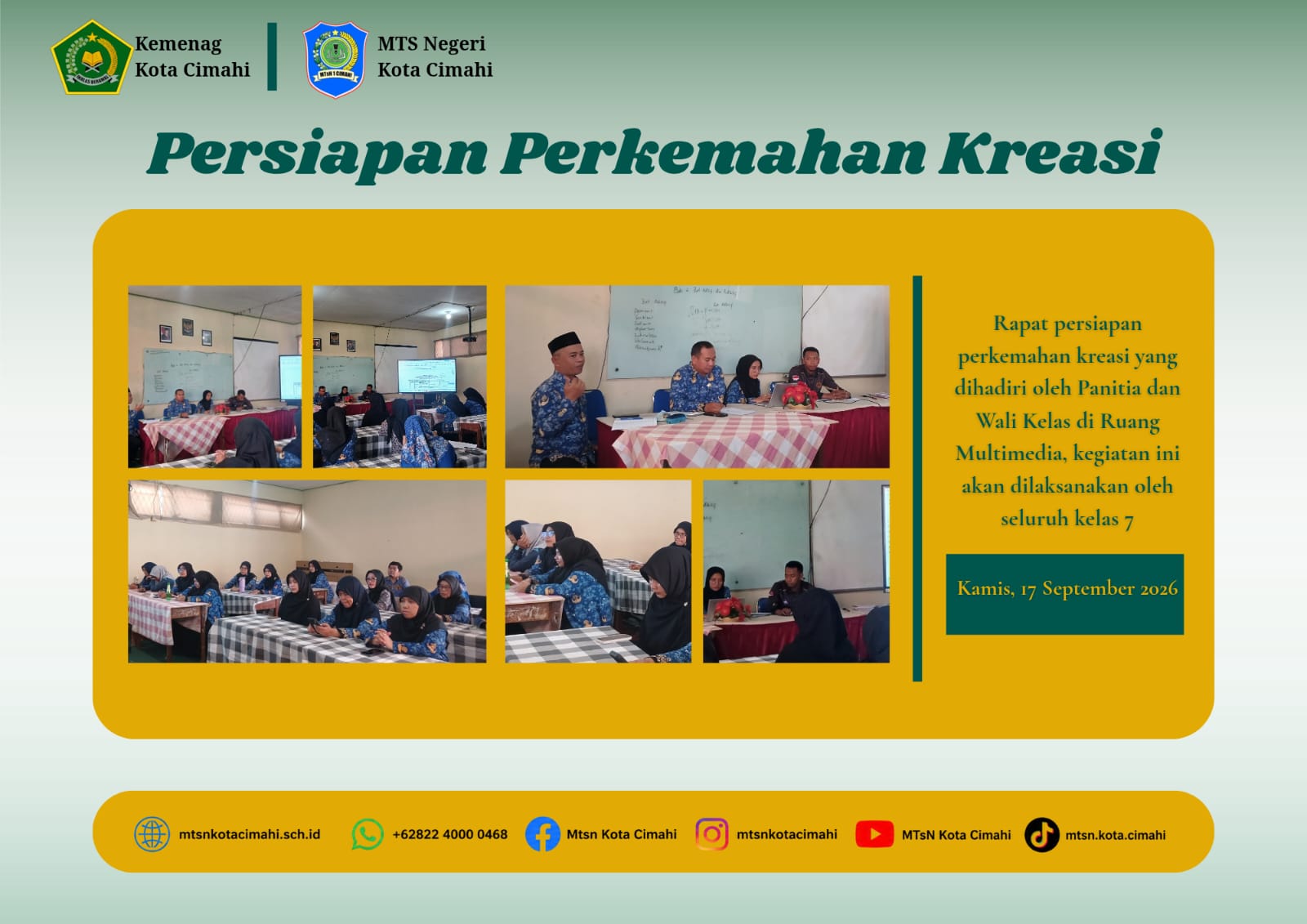 Jelang PPK 2026, MTsN Kota Cimahi Matangkan Persiapan Kemah Siswa Kelas 7