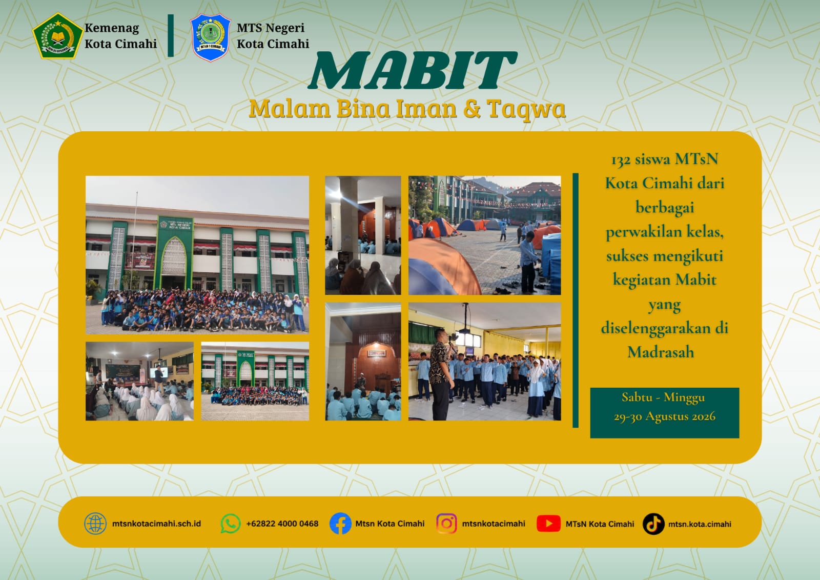 Tim Kesiswaan MTsN Kota Cimahi Sukses Gelar Mabit 2026, Gembleng Karakter dan Spiritual Ratusan Siswa
